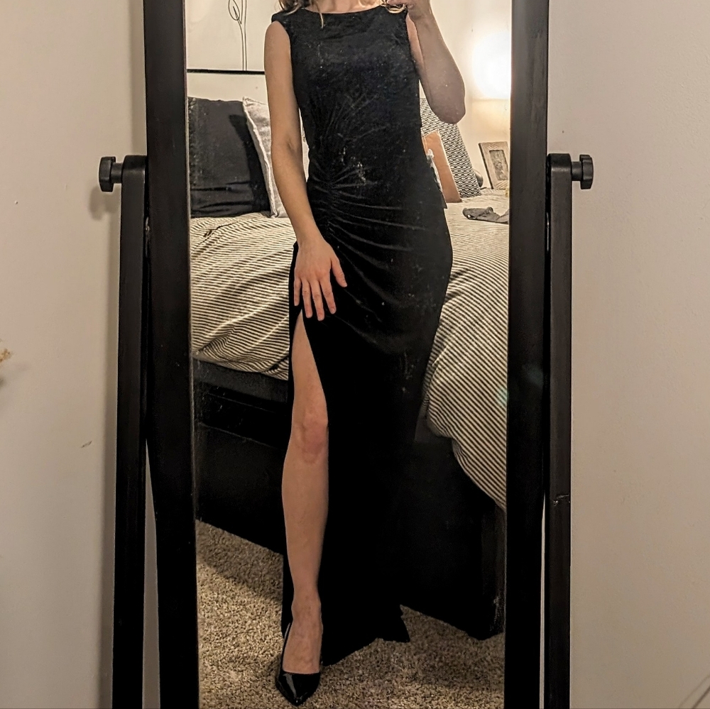 Azazie Elegant Black Velvet Gown